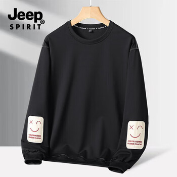 JEEP SPIRIT吉普卫衣男2025新款重磅宽松圆领长袖秋季流行男士百搭套头衫 黑色 M