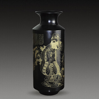 华夏记忆山东龙山济南黑陶非遗手工艺品圣人孔子像花瓶高端艺术品商务