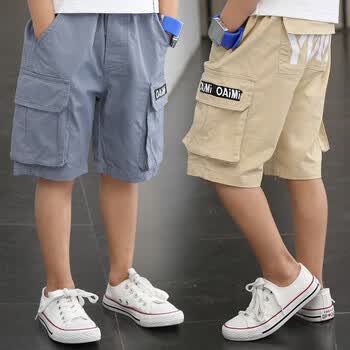 裤子儿童休闲裤夏季运动中裤小大童小孩阔腿宽松短裤字母大口袋小学生