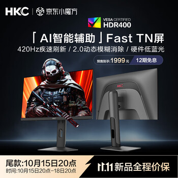HKC 24.1英寸420Hz显示器FastTN屏GTG0.5ms硬件低蓝光HDR400电竞Type-c三角洲游戏无畏契约电脑UG25EF