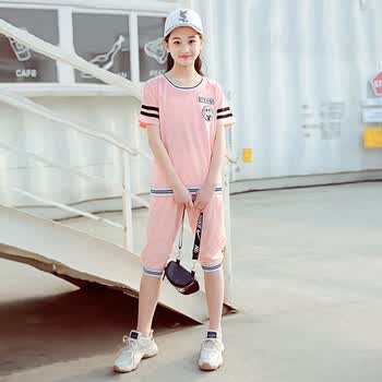 夏装套装2019新款休闲儿童运动13胖女孩中大童12-15岁宽松大码两件套