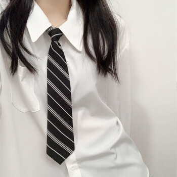 叕二叕免打结日系条纹领带jk衬衫女生装饰学生学院风男制服校供感黑色