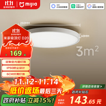 米家 MIJIA 吸顶灯D20初次免费安装过道阳台小爱智能语音雷达人体感应15W