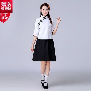 民国风学生装女装五四青年古装复古学院明国服装文艺连衣裙套装女白色