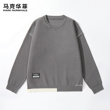 马克华菲（MARK FAIRWHALE）撞线圆领毛衣男装秋冬季新款潮流宽松柔软亲肤不臃肿舒适透气上衣 【撞色毛衣】-灰#纯色 XL