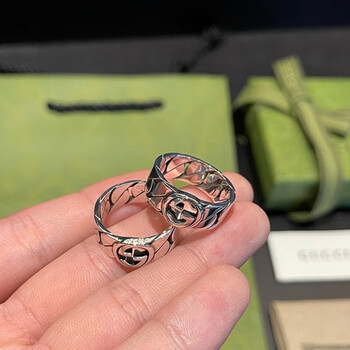 古驰(gucci)  双g戒指互扣式 窄版戒指男士punk潮流百搭首饰   送男友