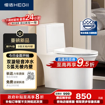 PLUS会员：恒洁 HEGII 马桶531 家用节水防臭微晶抗菌釉面虹吸式坐便器DC0531PT-305