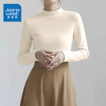 真维斯（Jeanswest）打底衫女装薄绒保暖长袖秋衣7a抗菌秋冬季新款内搭半高领上衣3GX 杏#纯色 M