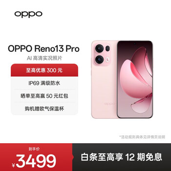 OPPO Reno13 Pro 超美小直屏 AI高清实况照片 IP69满级防水 双芯抢网 5G拍照手机 星光粉 16GB+512GB 标准版
