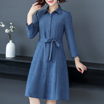 【女装新款】妈妈秋装连衣裙2021中年新款阔太太洋气高贵衬衫中老年女春秋裙子 红色 3XL 【建议125-140斤】