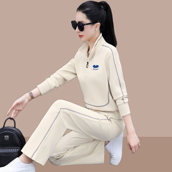 鸿星尔克运动服套装女春秋季今年流行小个子感时尚洋气卫衣两米白色m