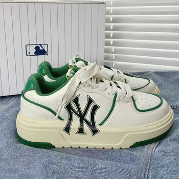 nymlb厚底复古白绿板鞋男女舒适百搭休闲鞋王鹤棣同款情侣鞋 mlb:ny白