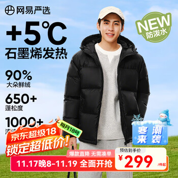 网易严选 199g+充绒 650+超蓬连帽保暖羽绒服 防水面料