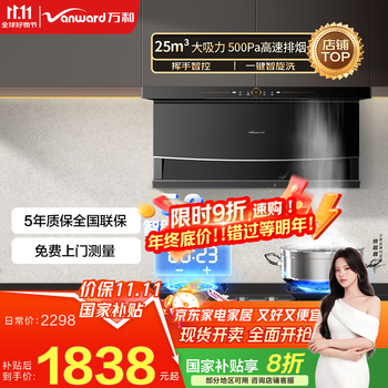 万和（Vanward）【顶侧双吸WL856】抽油烟机家用25m³大吸力上下超薄挥手控制自动清洗可配燃气灶国家补贴20% 【烟灶套装】搭配5.2kw猛火定时灶P6