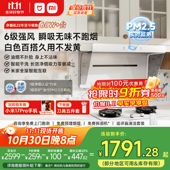 国家补贴、限地区：米家 MIJIA S2系列 CXW-165-MJ05A 侧吸式吸油烟机 白色