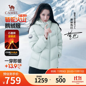 骆驼 火山PRO鹅绒服男短款面包服羽绒服加厚保暖连帽外套M35CR07101 7101江南绿 3XL