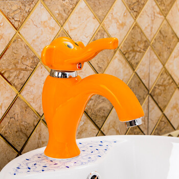 卡通水龙头儿童彩色可爱熊猫大象抖音陶瓷冷热动物幼儿园水龙头 橙色