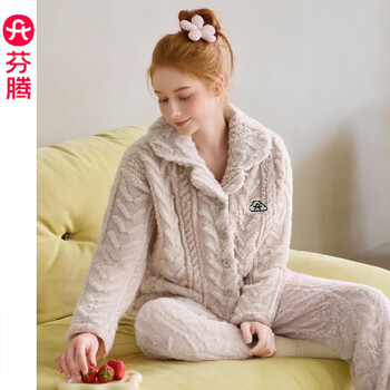 芬腾珊瑚绒睡衣男女士秋冬季套装保暖法兰绒加绒加厚休闲家居服冬天 FJ26940693燕麦 【单女款】 2XL 建议:女142-160,男166-185斤