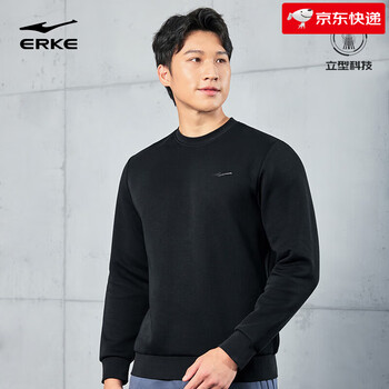 鸿星尔克卫衣男运动服2025秋冬季新款长袖休闲百搭套头衫运动上衣立型科技 正黑 M