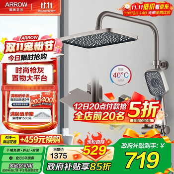 箭牌（ARROW）按键恒温淋浴花洒套装冷热沐浴龙头增压易洁喷枪顶喷暗装花洒全套 枪灰四功能按键恒温34126HGG