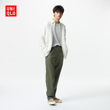 优衣库男女装棉麻混纺休闲裤/裤子宽松直筒长裤470598 57 深橄榄色 2XL /185/104C