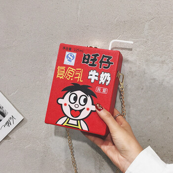 初夏精选网红盒子包女斜挎包2019新款搞怪可爱百搭旺仔牛奶chic链条单