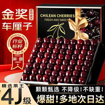 颜曼箐智利车厘子4J级【顺丰/JD多地次日达】进口大樱桃5kg新鲜水果礼盒 5斤(净重) 礼盒装【蕞划算】 商超果3J级 单果30-32mm