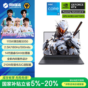 机械革命极光 X 酷睿i5HX 游戏本笔记本电脑(i5-14450HX 16G 512G RTX5050 2.5K屏 180Hz 灰)