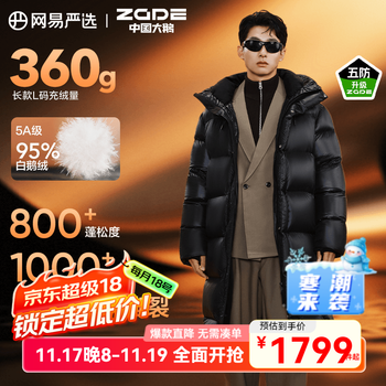 保暖服饰、PLUS会员：网易严选 中国大鹅焱2.0升级款【-30℃抗寒】 95%鹅绒五防羽绒服 长款