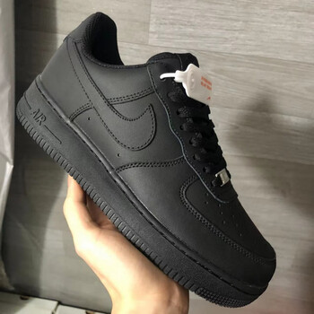 nike耐克空军一号纯黑板鞋黑武士低帮头层牛皮全掌气垫百搭情侣男女