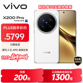 国家补贴、PLUS会员：vivo X200 Pro 5G手机 16GB+1TB 白月光