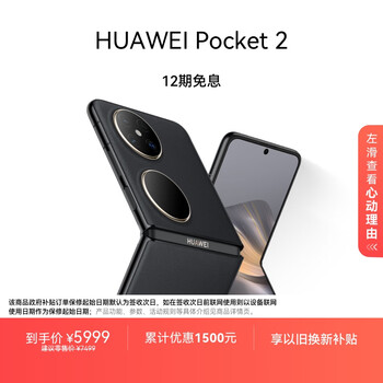 HUAWEI Pocket 2 超平整超可靠 全焦段XMAGE四摄 12GB+256GB 雅黑 华为折叠屏鸿蒙手机