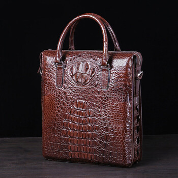 kokb品牌泰国鳄鱼皮手提包男士竖款商务包公文包单肩全真皮时尚 咖啡