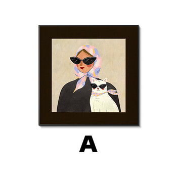 艾格辰女人与猫中古风客厅装饰画小众艺术餐厅组合壁画法式复古卧室挂画 A 20*20(PS+油画布)