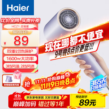 海尔 Haier 电吹风机 千万级负离子大功率  HCZ1 灵境紫