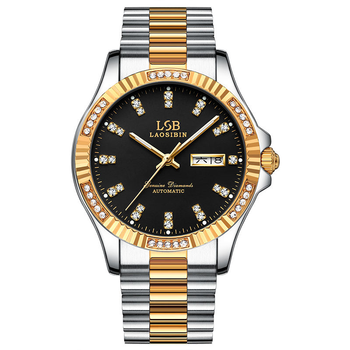 劳斯宾瑞士手表全自动机械表男士手表防水夜光精钢表带商务男表 间金