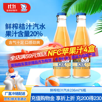 北冰洋 汽水 老北京玻璃瓶 果汁鲜榨20%汽水饮料 236ml 6瓶/整箱装