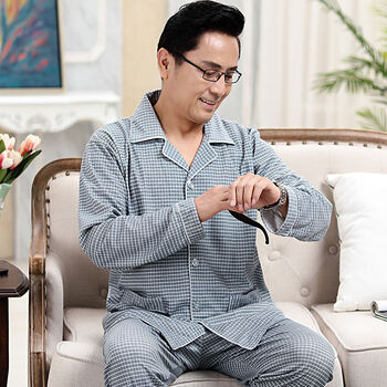 送长辈父亲中老年男士长袖睡衣纯棉中年爸爸款长袖家居服男爷爷老人