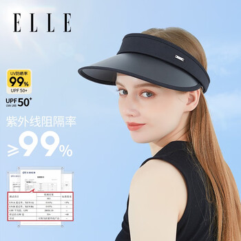 ELLE空顶帽夏季骑行遮阳防晒帽子大帽檐沙滩女防紫外线太阳帽 经典黑