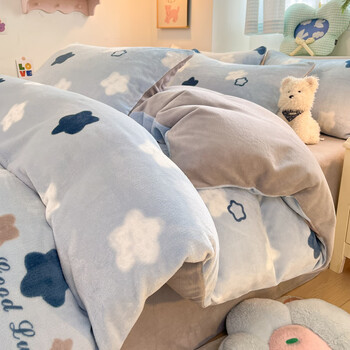 Erwin Rommel加厚滚边抗静电牛奶绒四件套 床笠冬季保暖加密型绒套件 星空-lm 床单款 1.8米床(被套200*230cm)