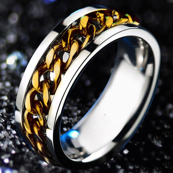 初薇刻字男士戒指环男潮流男单身尾戒戒指项链链条戒指可转动戒指