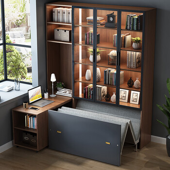 隐形床书柜一体四折折叠床1.2米家用小户型省空间双人1.5米隐藏床 1.