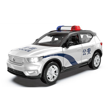 32合金汽车模型白色沃尔沃xc40警车警察公安车声光回力开门儿童玩具男