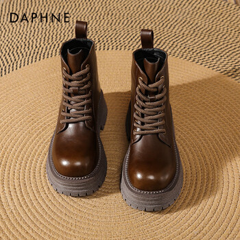 达芙妮官方厚底马丁靴女2025秋季新款显高显瘦靴棕色复古英伦风短靴LP 棕色【跟高4cm】 39