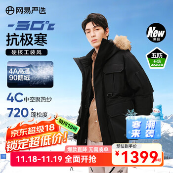 网易严选中国大鹅x燕云联名款地表强温90鹅绒工装羽绒服-30℃抗寒保暖五防 A款25迭代-幻影黑 L （175/96A）