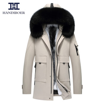 汉帝泊尔2022海宁新款派克服男整山貂皮草狐狸领皮毛大衣加厚保暖潮牌外套 05#米色（黑狐领+白山貂胆） 185/XXL