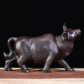 木雕摆件牧牛实木雕刻十二生肖牛家居客厅装饰工艺品 黑檀木精雕长