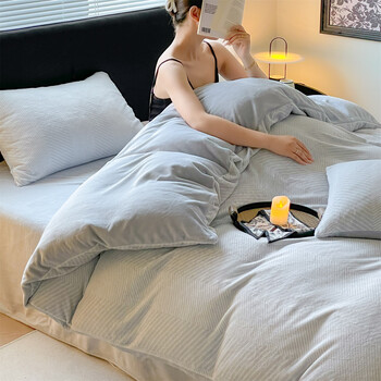 途波列加厚四件套牛奶绒保暖冬季被套床单套件加绒四件套 Bzh细语-灰-浅灰 1.8床 床单款 (被套200*230cm) 套件