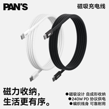 影视飓风 PANS平移磁吸线专业级双Type-C数据线240W自收纳充电线数据线 黑色 1m