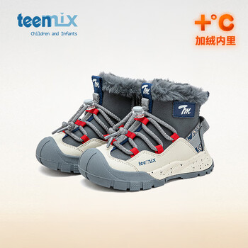 天美意（TEENMIX）天美意儿童雪地靴男童冬季加绒保暖棉鞋女童加厚防滑运动鞋 传奇蓝/中国红 37